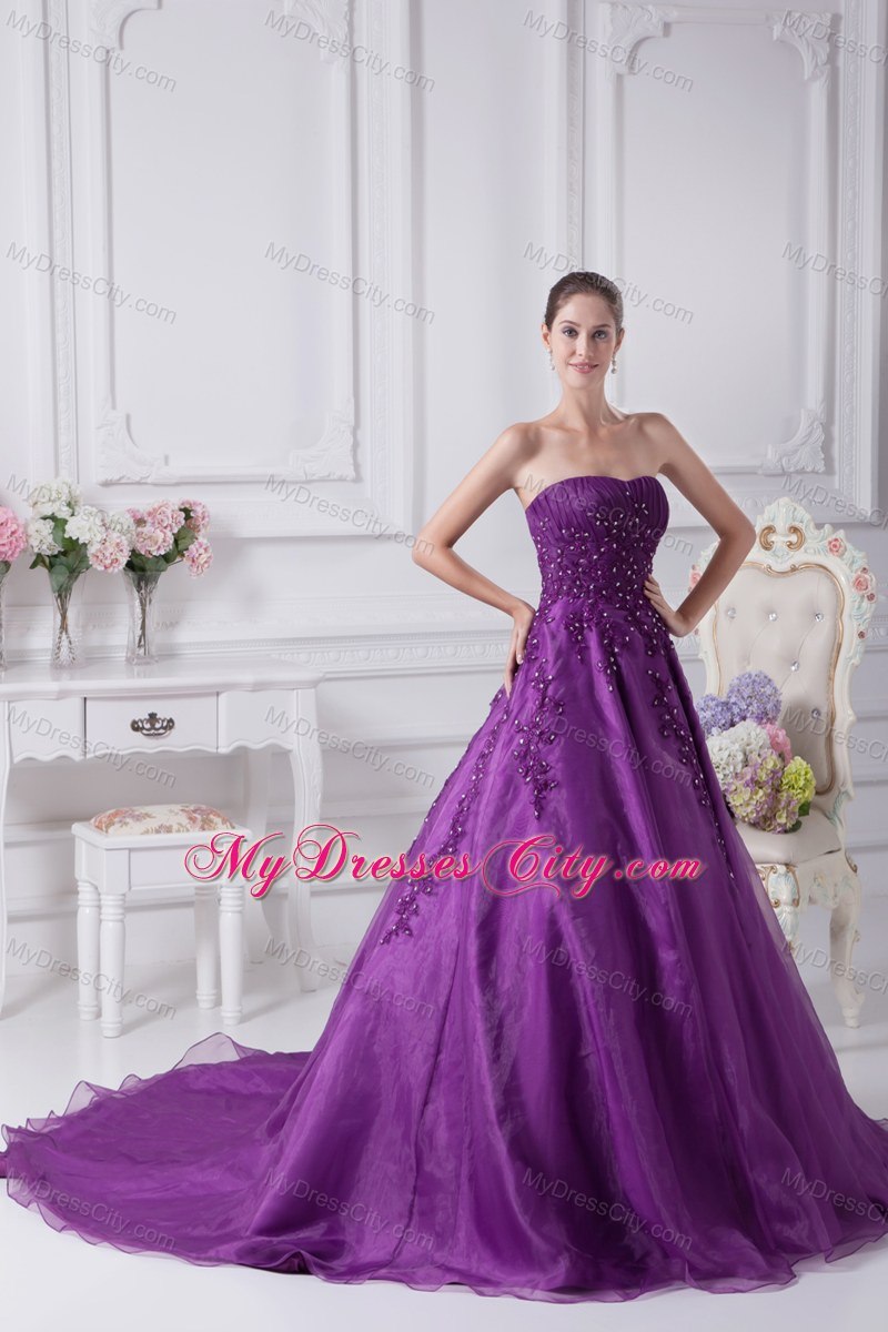 Eggplant Purple Appliques Sweetheart Wedding Dress in 2013