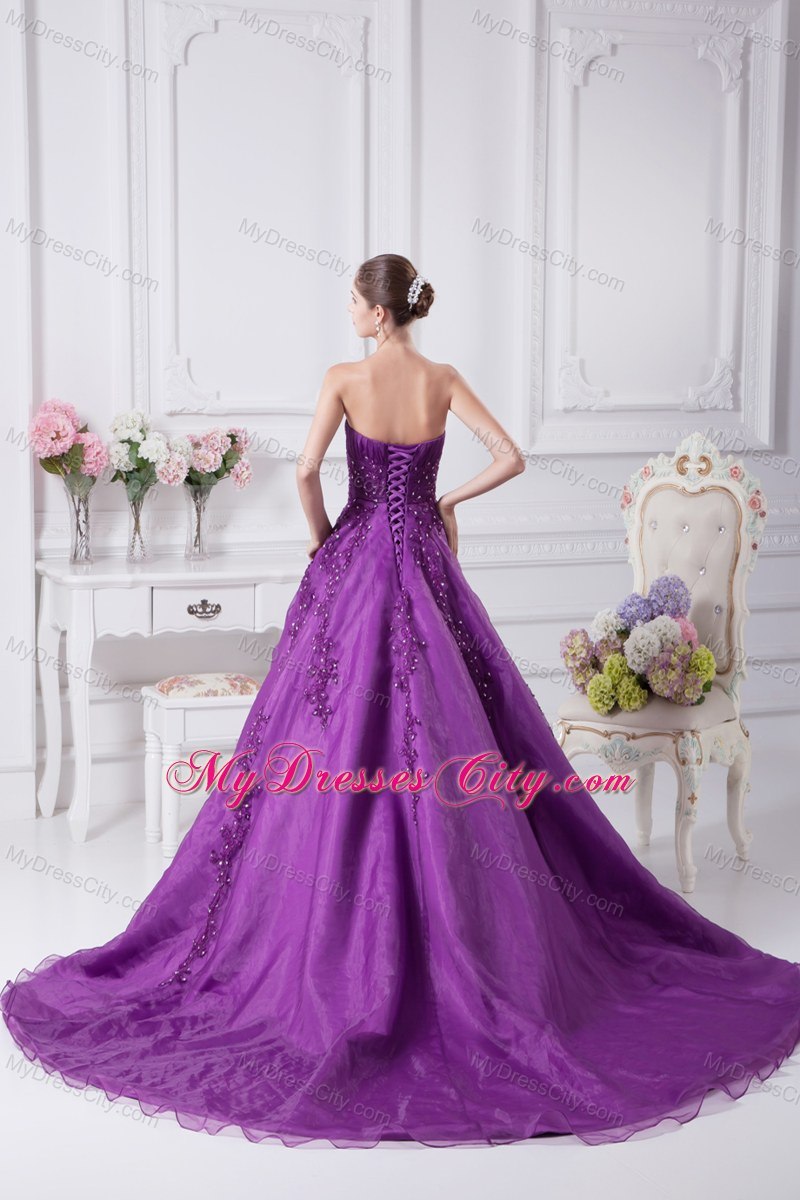Eggplant Purple Appliques Sweetheart Wedding Dress in 2013