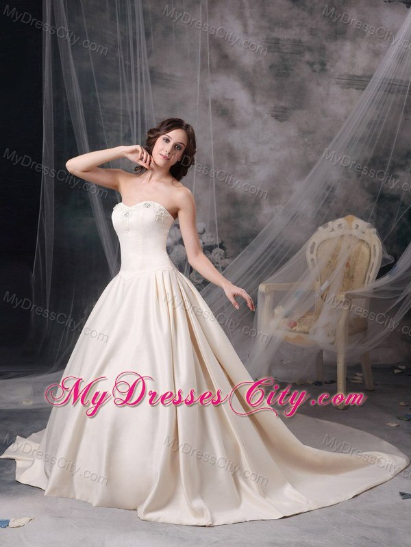 Champagne Chapel Train Appliques Wedding Dress with Jacket