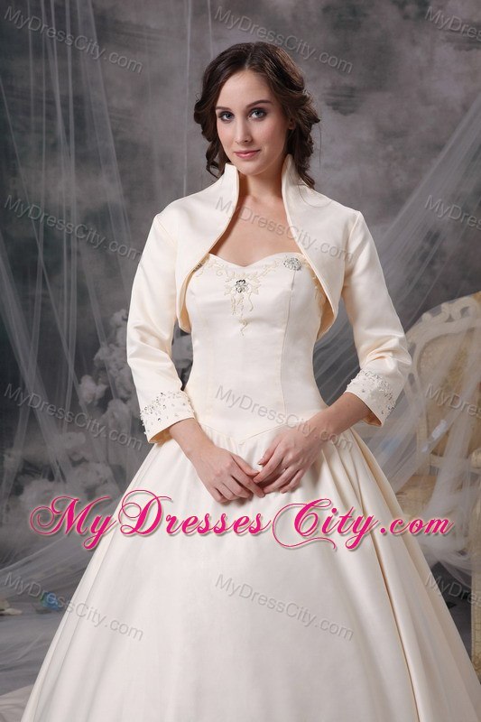 Champagne Chapel Train Appliques Wedding Dress with Jacket