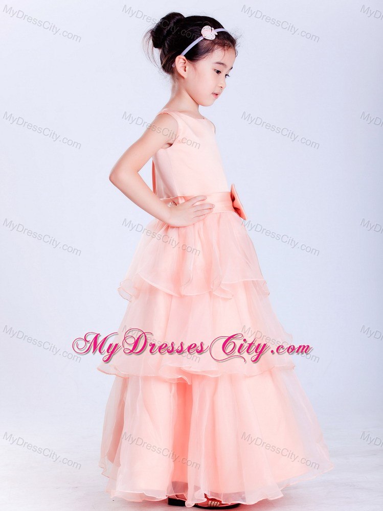 Watermelon Red Scoop Flower Girl Dress with Bowknot and Layers
