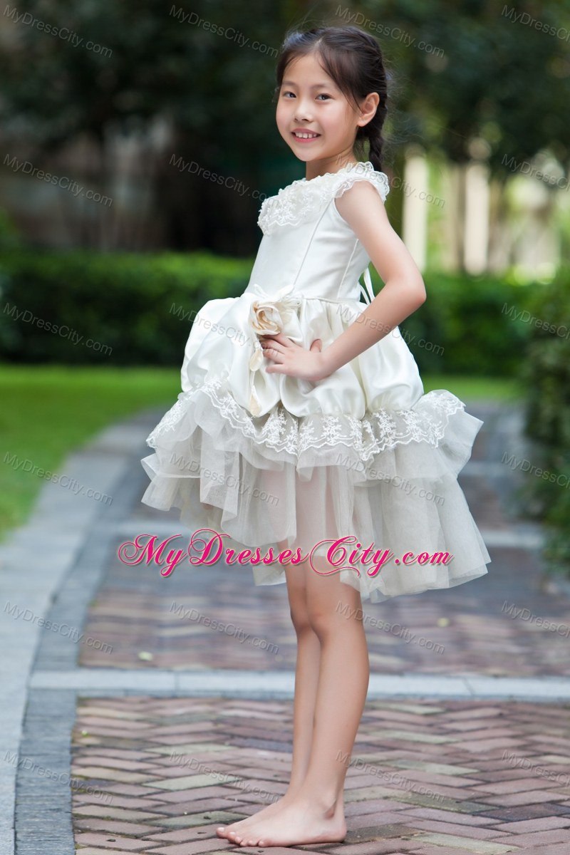 High-low White A-line Scoop Corset Back Flower Girl Dress 2013