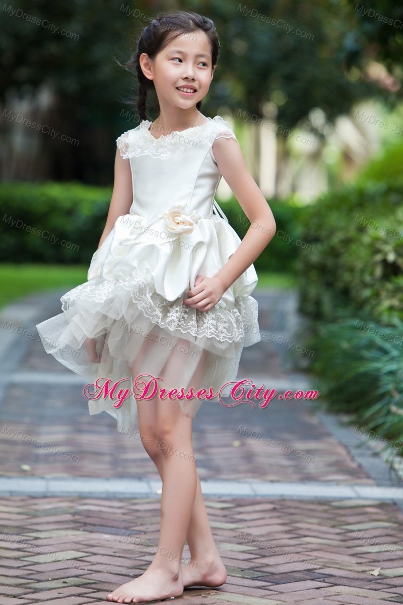 High-low White A-line Scoop Corset Back Flower Girl Dress 2013
