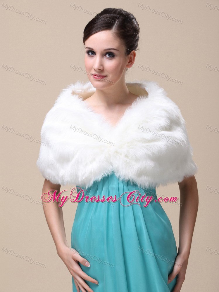 Unique Rabbit Fur Special Occasion / Wedding Shawl In Ivory With V-neck