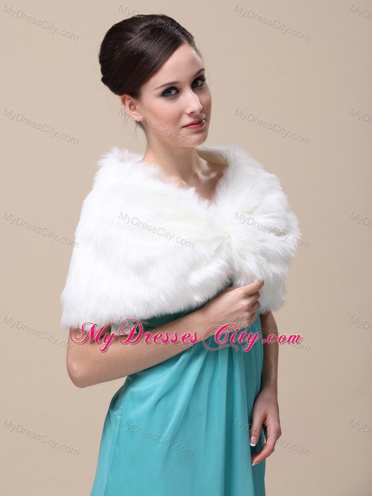 Unique Rabbit Fur Special Occasion / Wedding Shawl In Ivory With V-neck