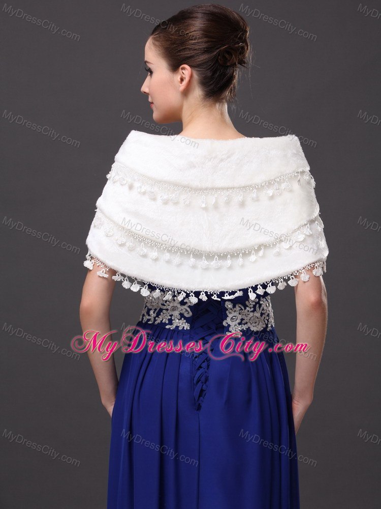 V-Neck White Wedding Party and Prom or Cocktail Faux Fur Wedding Wrap