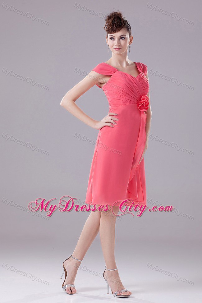 Straps Ruching and Hand Made Flowers Bridesmaid Dresses - MyDressCity.com