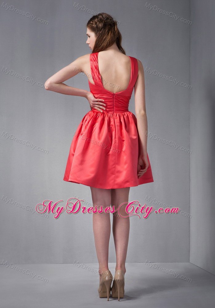 Mini-length Scoop Ruched Back Out Bridesmaids Dresses