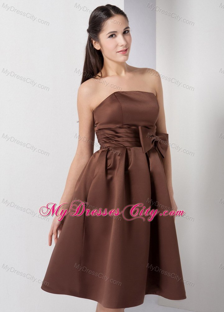 A-line Strapless Junior Bridesmaid Dress with Ruched Bowknot