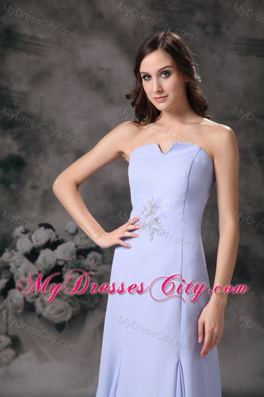 Lilac V-neck Strapless Floor-length Bridesmaid Dress with Appliques