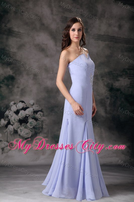 Lilac V-neck Strapless Floor-length Bridesmaid Dress with Appliques