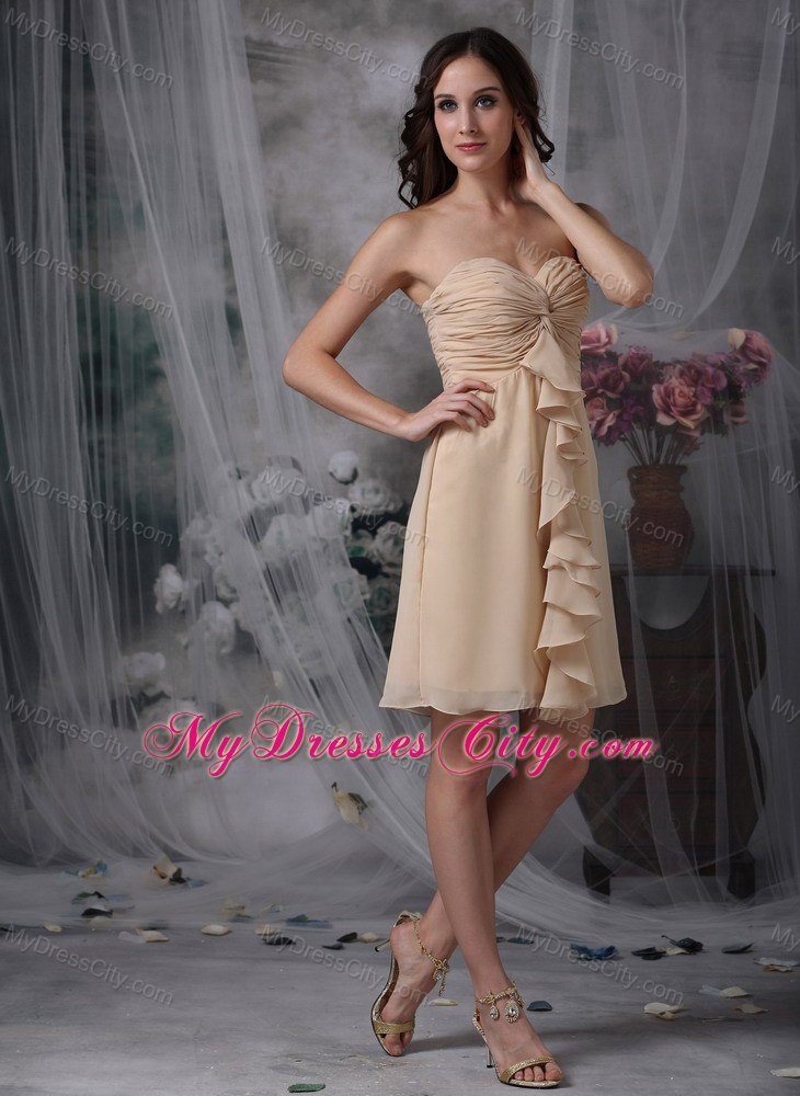 Champagne Sheath Mini-length Chiffon Ruches Junior Bridesmaid Dress