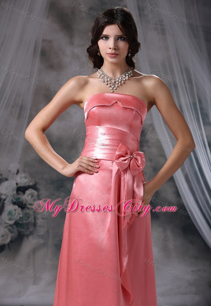 Watermelon Bowknot Beads Decorate Taffeta Junior Bridesmaid Dress