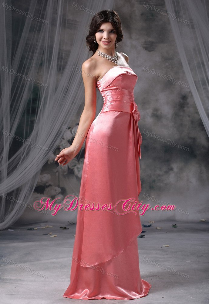 Watermelon Bowknot Beads Decorate Taffeta Junior Bridesmaid Dress