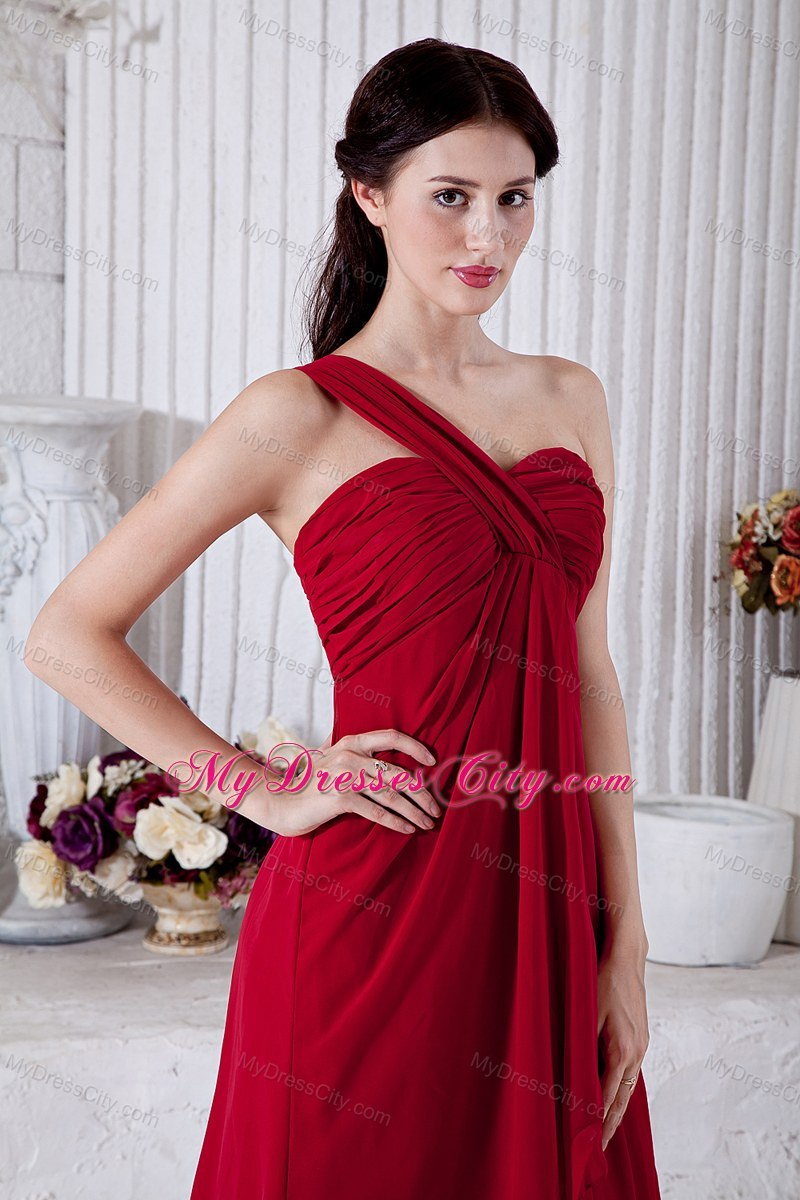 One Shoulder Red Short Chiffon Bridesmaid Dress for Juniors