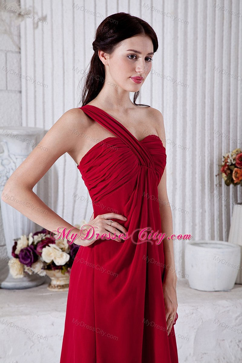One Shoulder Red Short Chiffon Bridesmaid Dress for Juniors