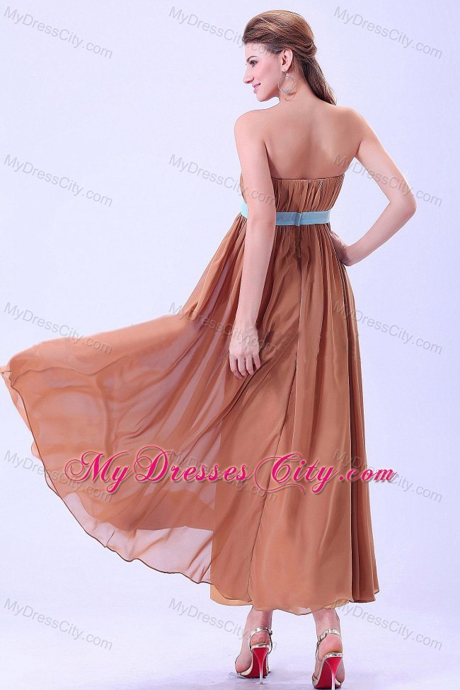 Ruched and Beaded Empire Belt Chiffon Dress for Bridesmaid