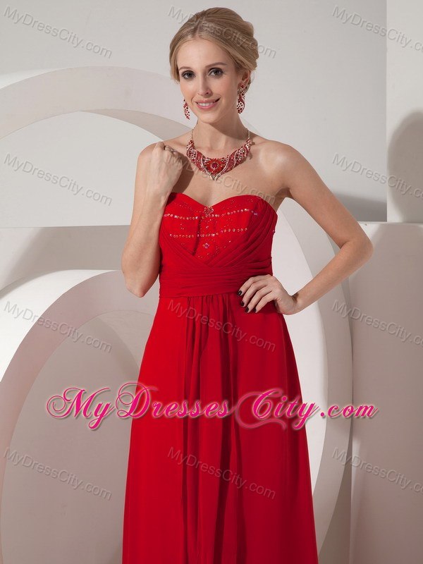 Red Column Chiffon Bridesmaid Dress of Sweetheart