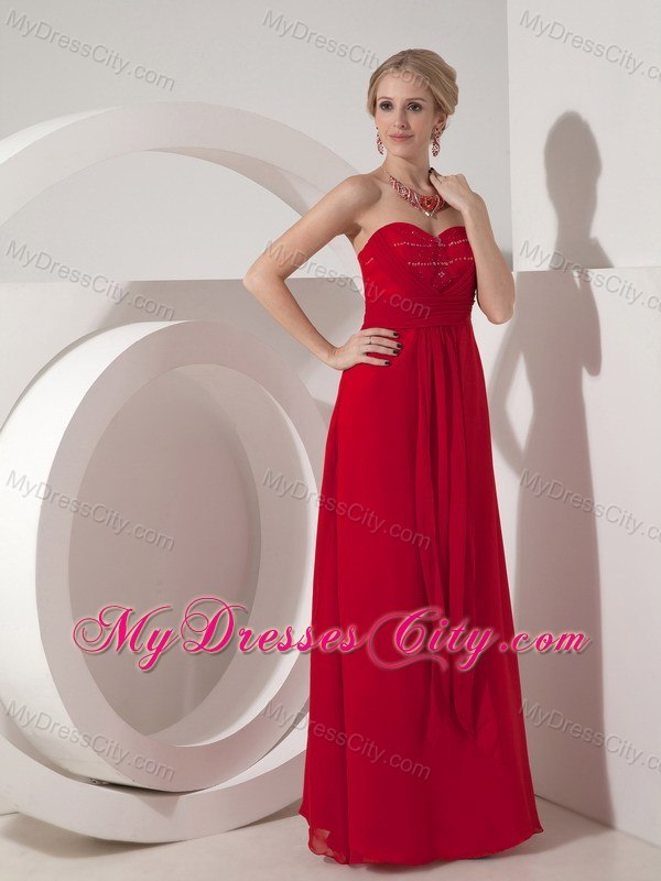 Red Column Chiffon Bridesmaid Dress of Sweetheart