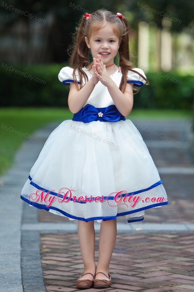 Bowknot Decorated for Taffeta and Organza Ruched Flower Girl Dress
