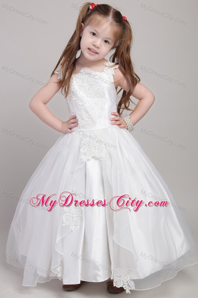 Straps for Ankle-length Appliques Decorate Flower Girl Dress