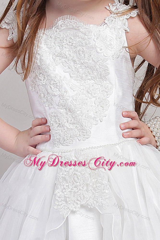 Straps for Ankle-length Appliques Decorate Flower Girl Dress