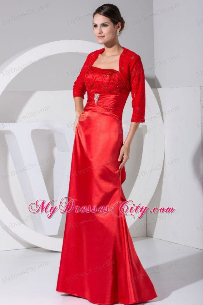 Beading and Embroidery Strapless Mothers Dress in Red
