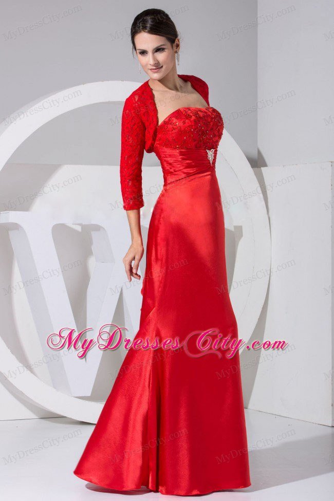 Beading and Embroidery Strapless Mothers Dress in Red