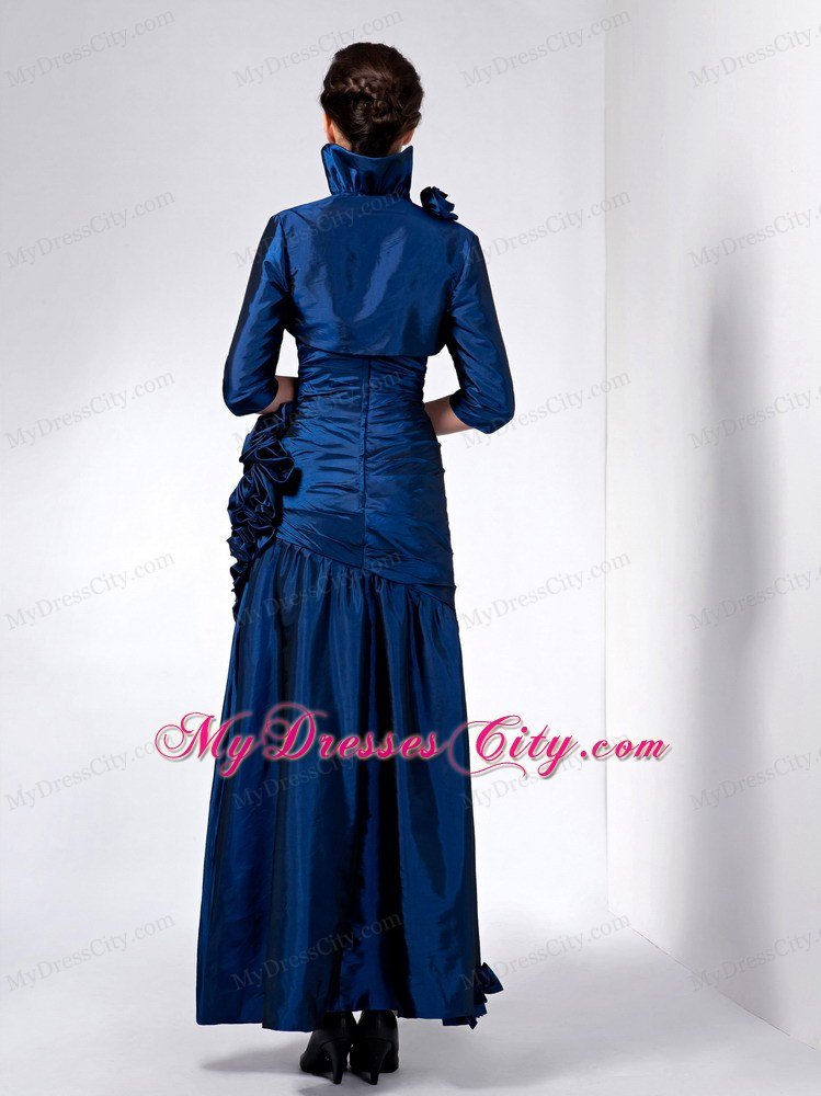 Navy Blue Sweetheart Mothers Dress with Ruffled Hand Made Flowers