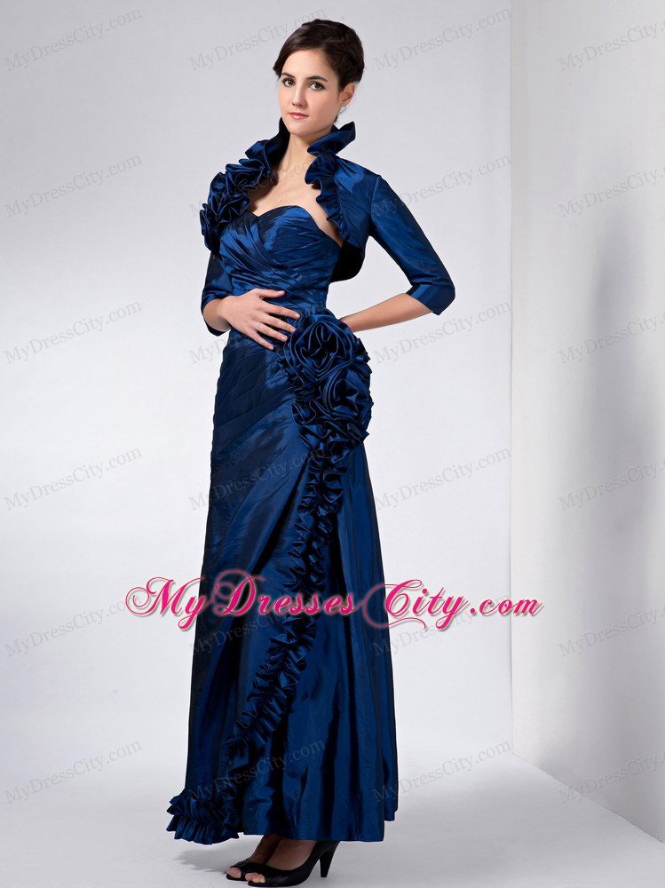 Navy Blue Sweetheart Mothers Dress with Ruffled Hand Made Flowers
