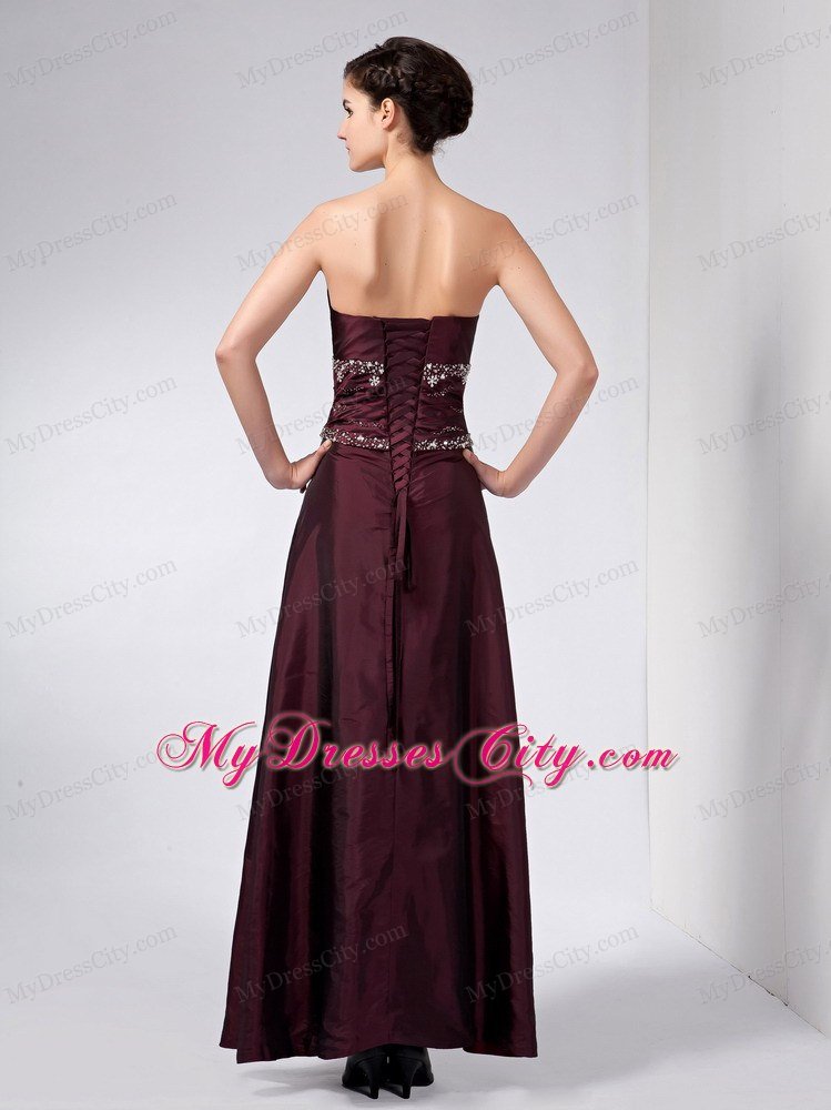 Burgundy Strapless Ankle-length Beading Mother Of The Bride Dress