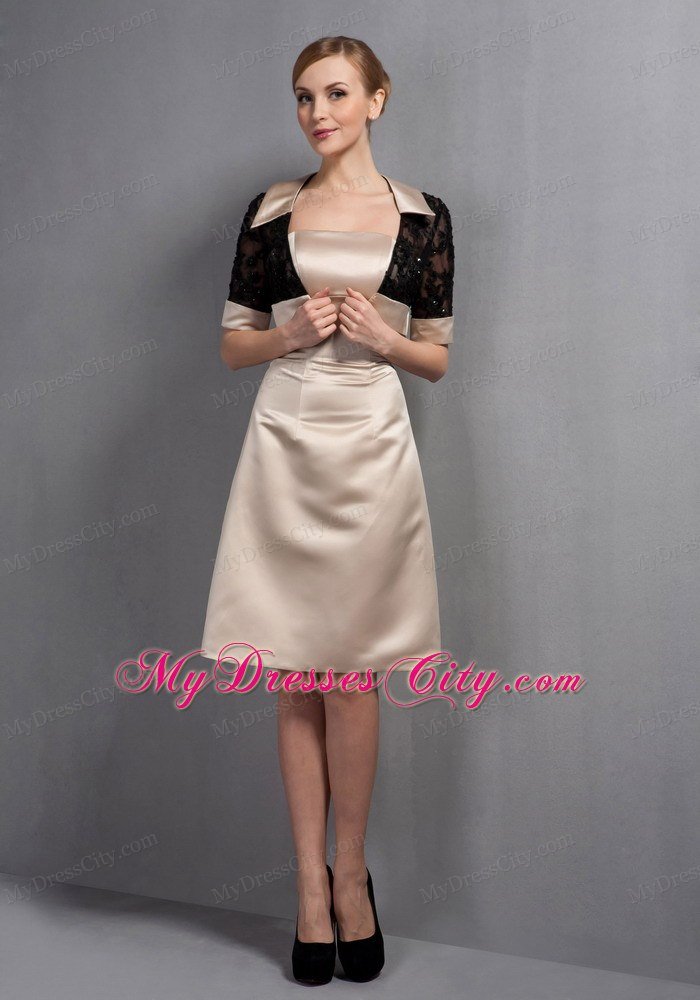 A-line Champagne Satin Mother Of The Bride Dress Strapless Knee-length