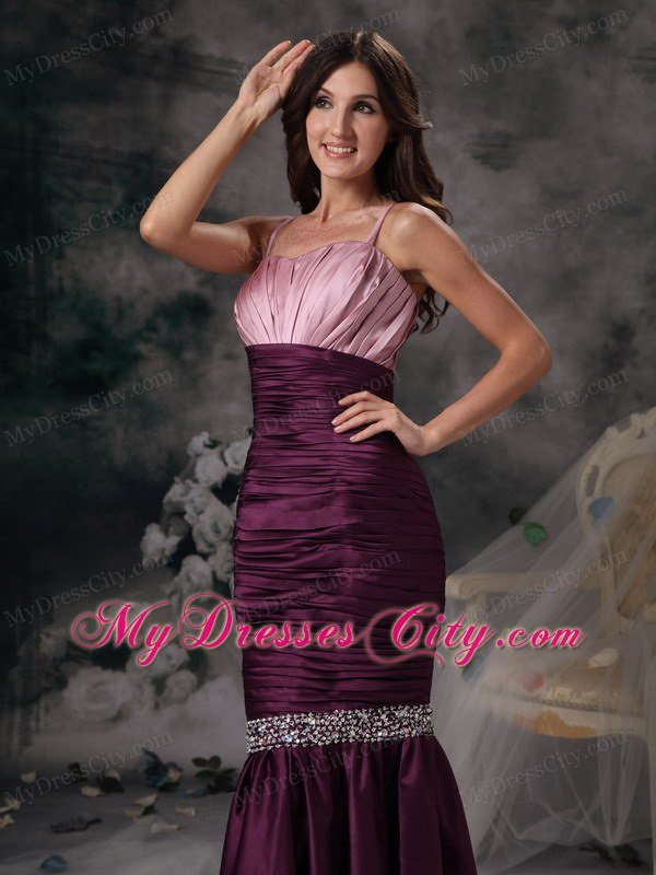 Pink and Purple Mermaid Spaghetti Straps Ruching Beading Mother Dresses