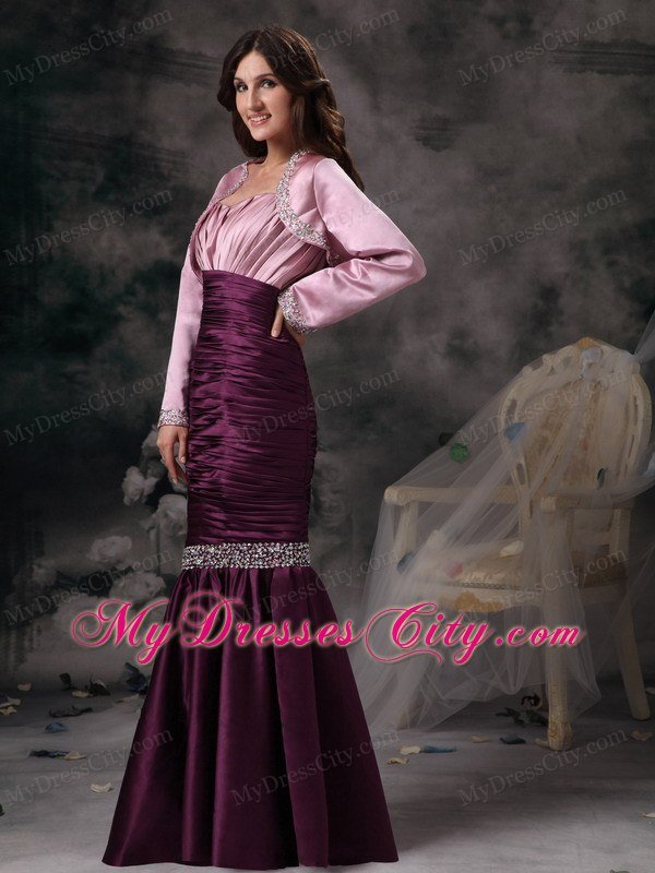 Pink and Purple Mermaid Spaghetti Straps Ruching Beading Mother Dresses