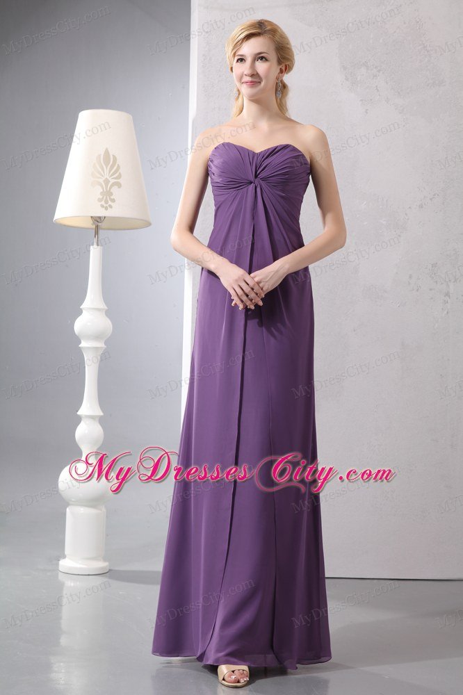 Sweetheart Ruched Layers Ankle-length Chiffon Purple Mother Bride Dress