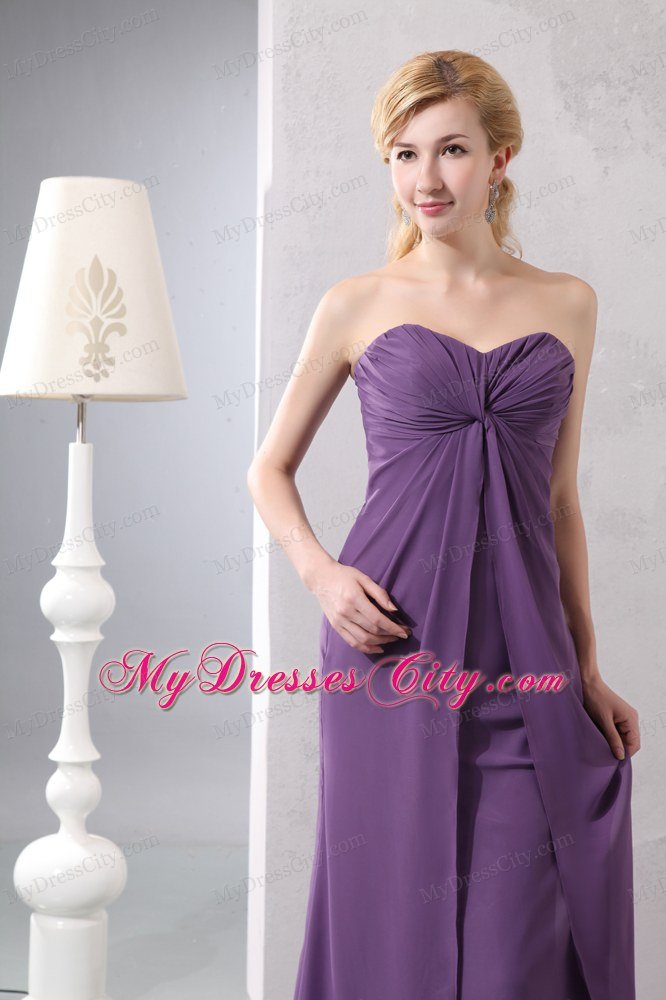 Sweetheart Ruched Layers Ankle-length Chiffon Purple Mother Bride Dress