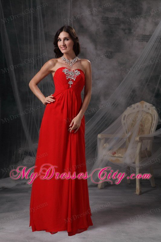 Red Empire Sweetheart Chiffon Beaded Dress for Prom
