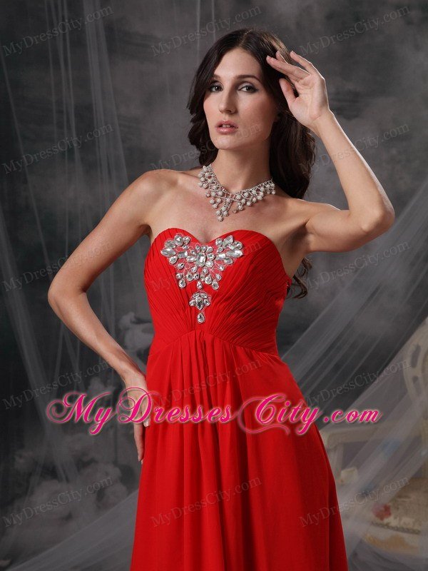 Red Empire Sweetheart Chiffon Beaded Dress for Prom