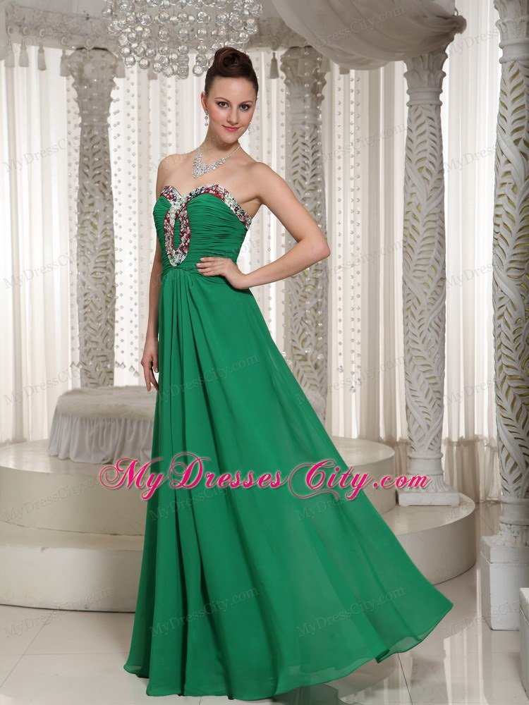 Pretty Sweetheart Beaded Ruching Green Chiffon Junior Prom Dress