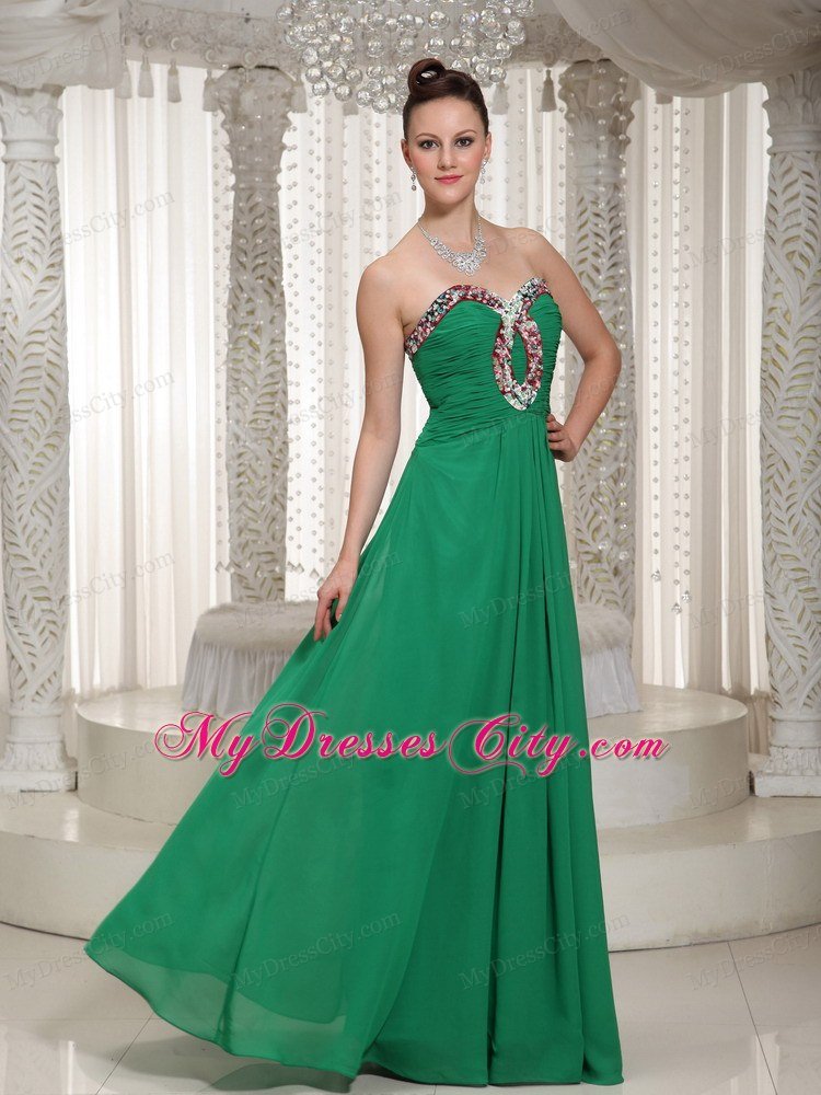 Pretty Sweetheart Beaded Ruching Green Chiffon Junior Prom Dress