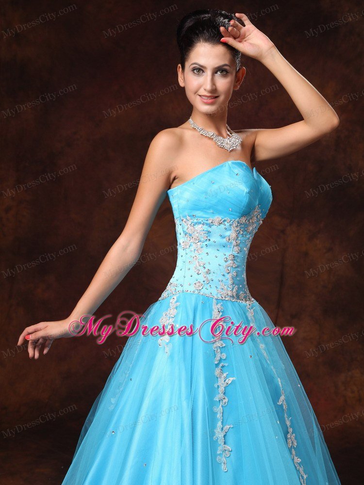 Modest Sweetheart Appliques A-line Aqua Blue 2013 Prom Gowns