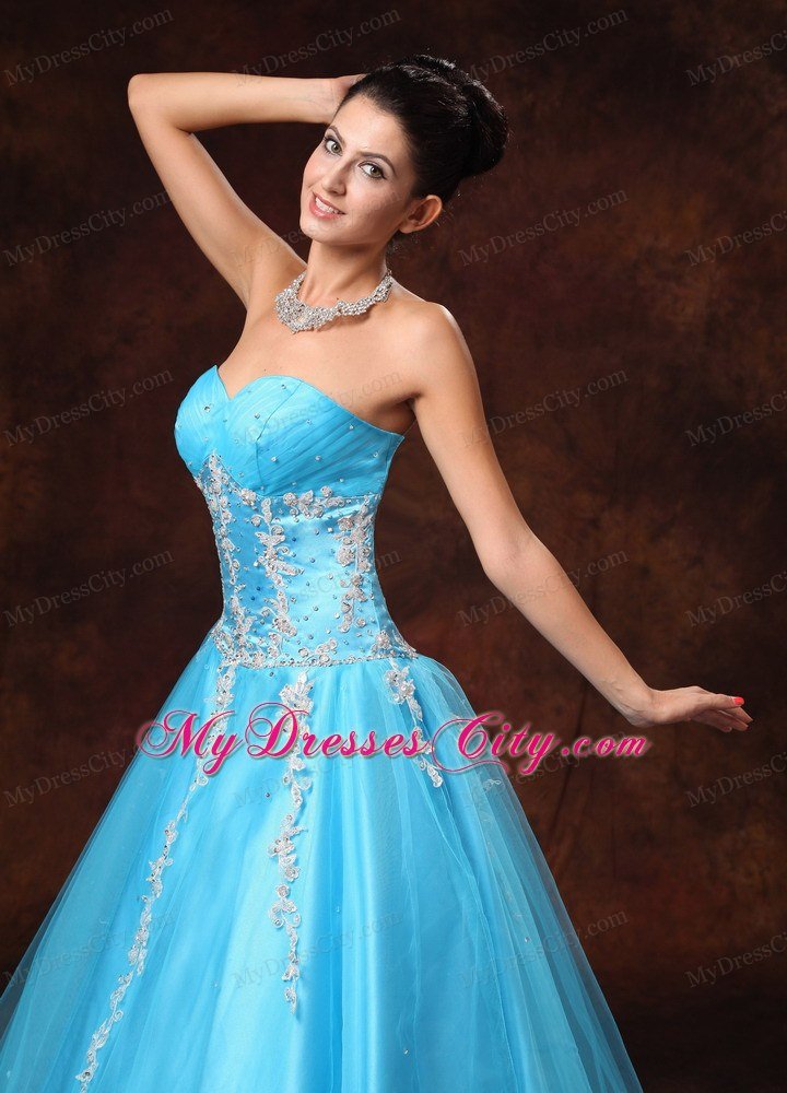Modest Sweetheart Appliques A-line Aqua Blue 2013 Prom Gowns