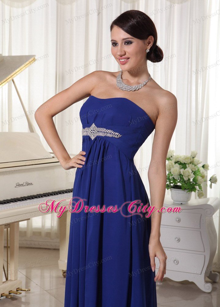 Plus Size Strapless Beaded Royal Blue Chiffon Prom Dresses for Cheap