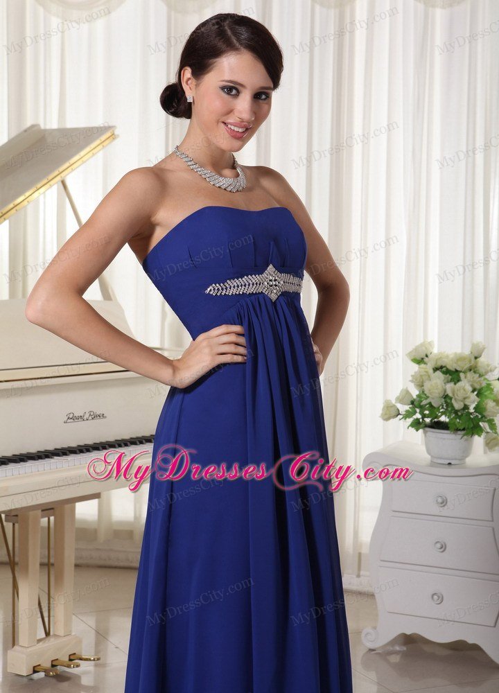 Plus Size Strapless Beaded Royal Blue Chiffon Prom Dresses for Cheap