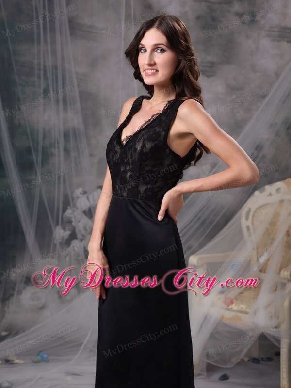 Cheap Lace Column V-neck Elegant Black Prom Dresses for Women