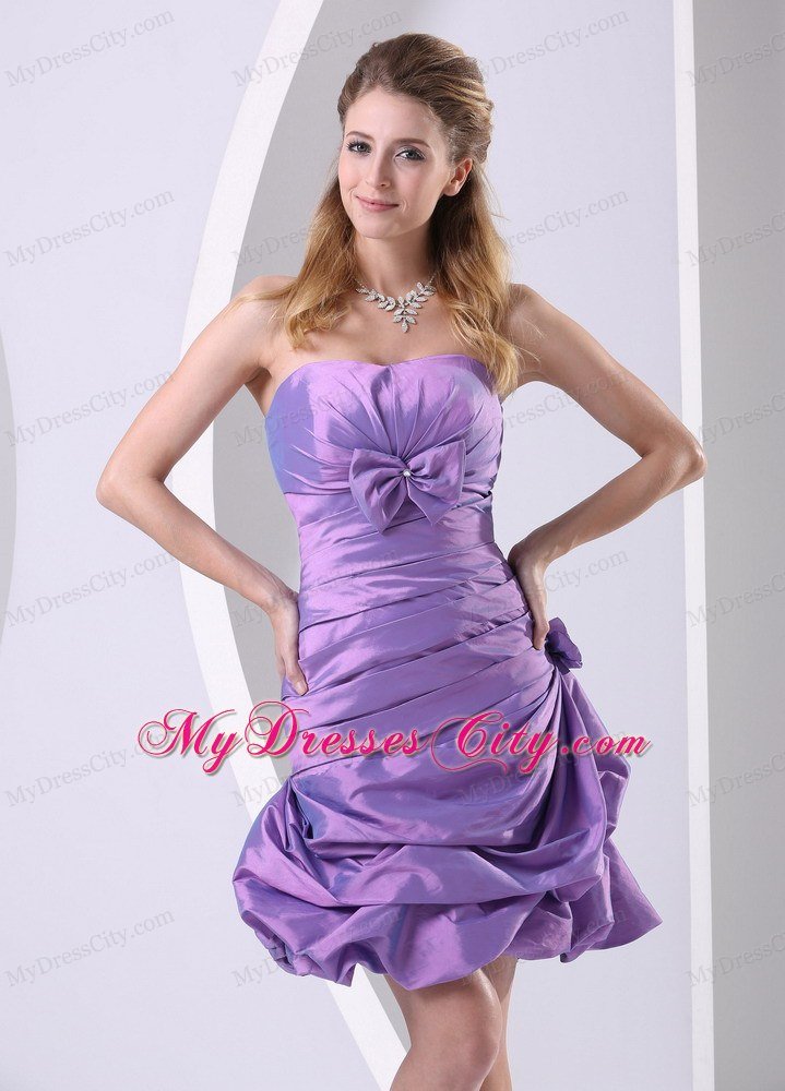 Strapless Lavender Ruched Short Prom Dresses with Bowknot