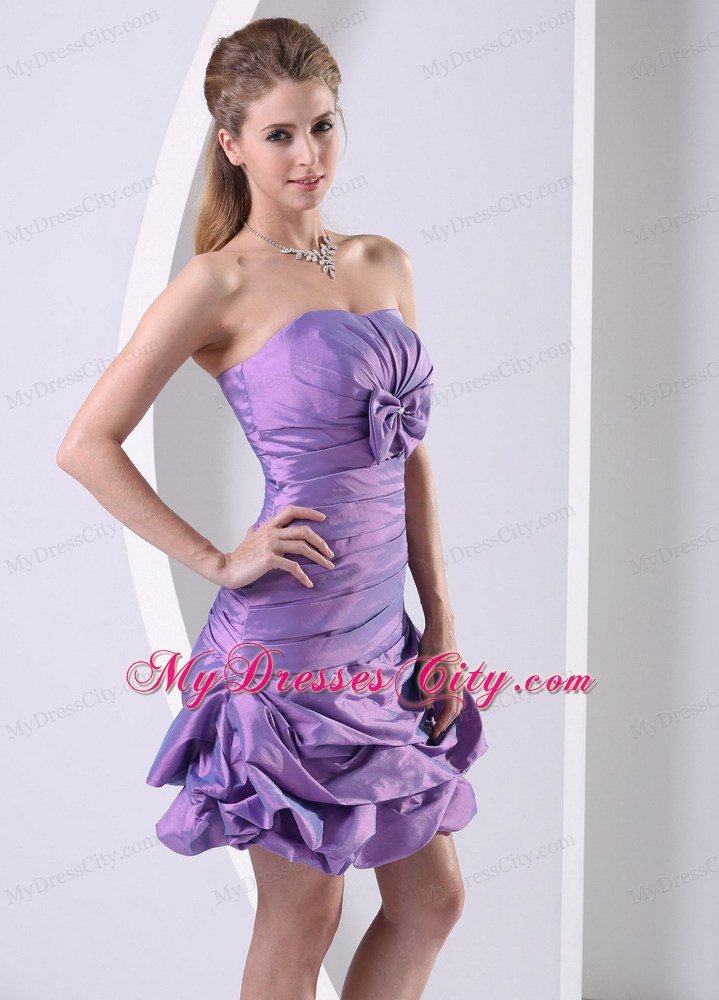 Strapless Lavender Ruched Short Prom Dresses with Bowknot