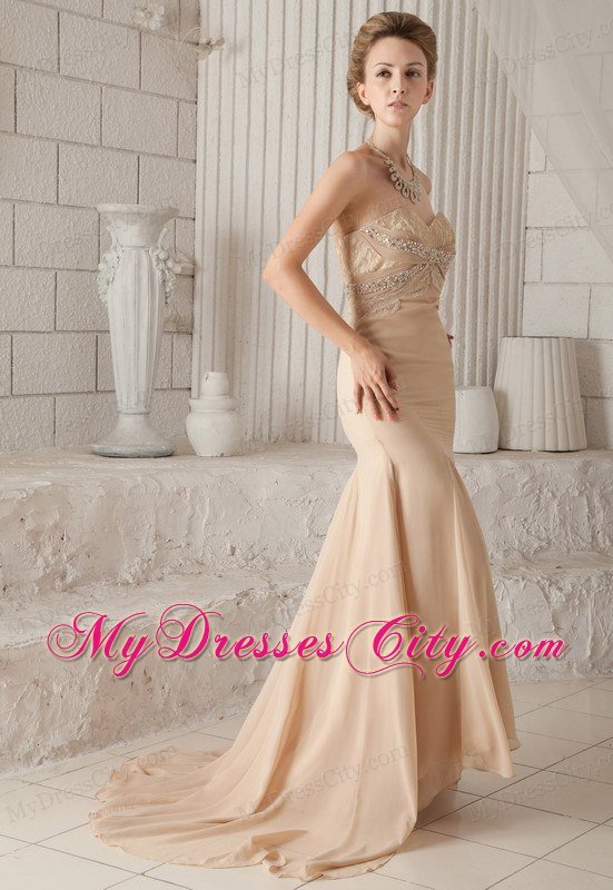 Mermaid Champagne Sweetheart Beading Prom Dress in Party