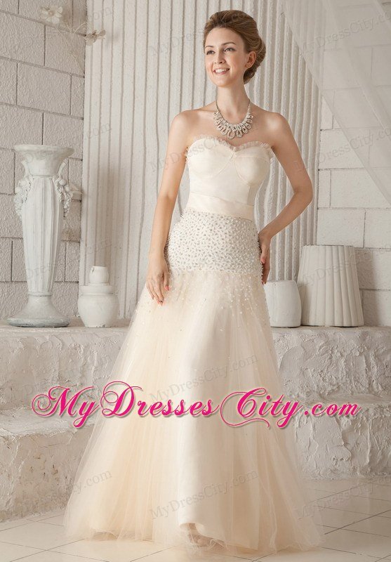 Champagne A-line Sweetheart Long Beading Prom Pageant Dress