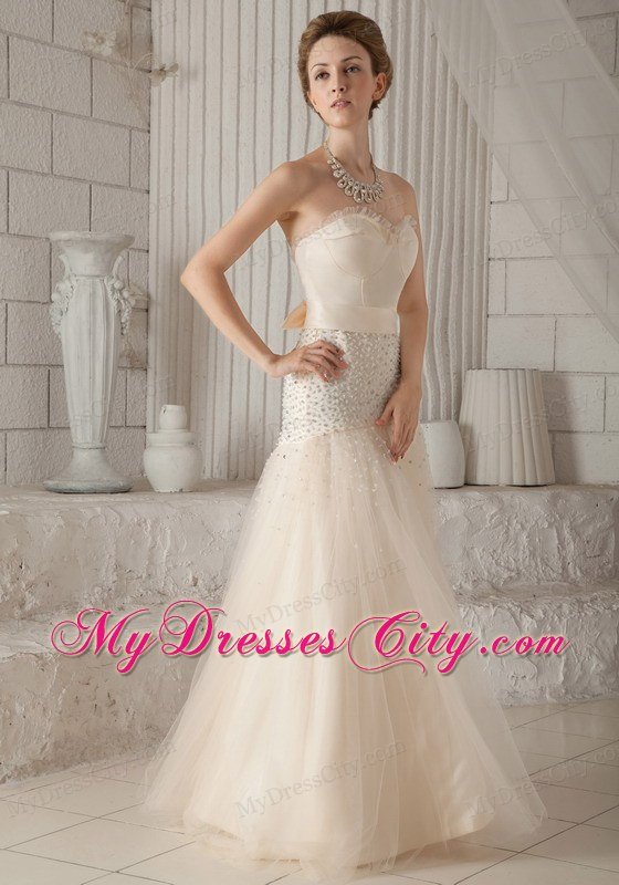 Champagne A-line Sweetheart Long Beading Prom Pageant Dress